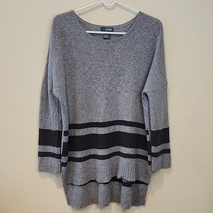 Stylish  Cashmere Women's Gray and Black Striped Sweater